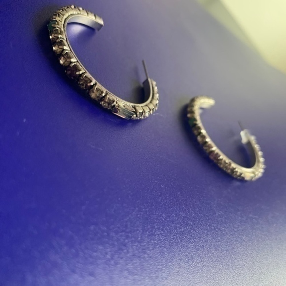Express Multicolor Rhinestone Hoop Earrings - Picture 6 of 7